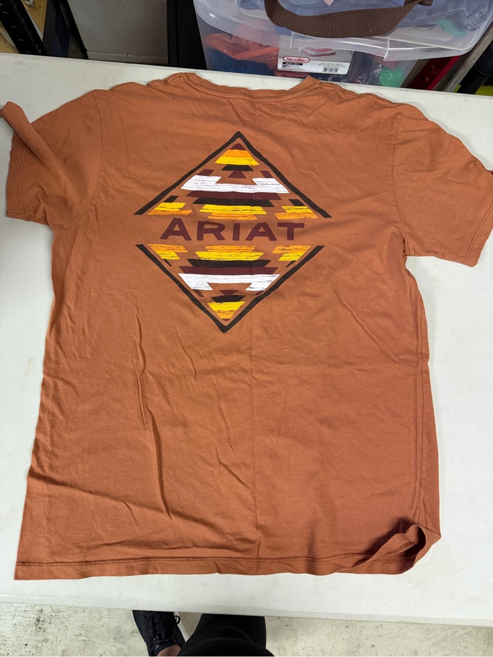 Ariat Men's Rust Orange Graphic Short Sleeve Tee size large from Buckle